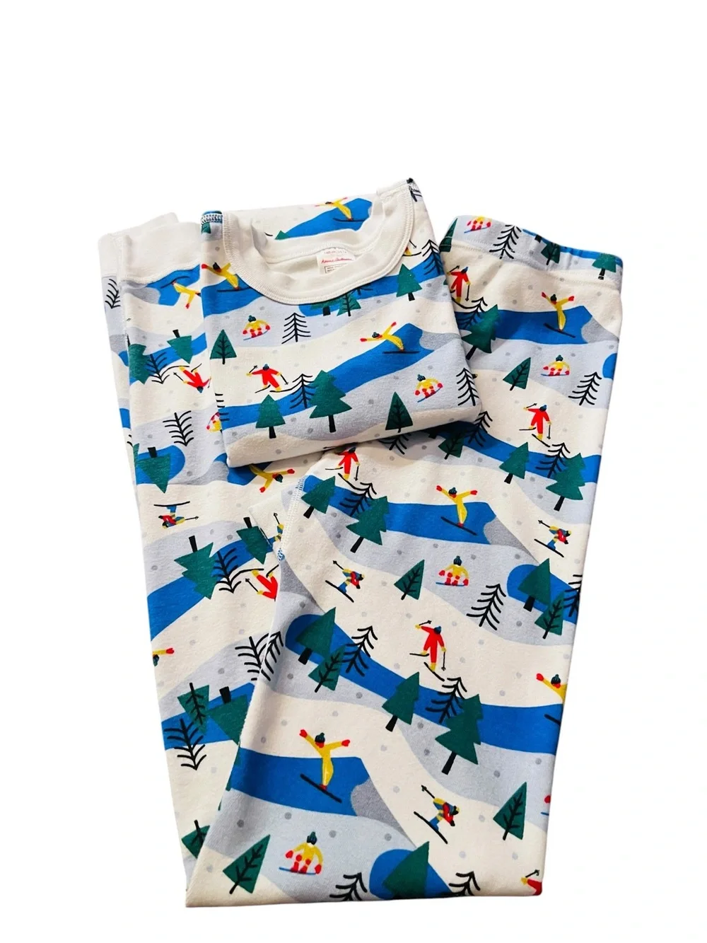 Hanna Andersson White and Blue Ski Print Kids Pajama Set Size 14